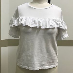 MANGO white T-Shirt with ruffle design